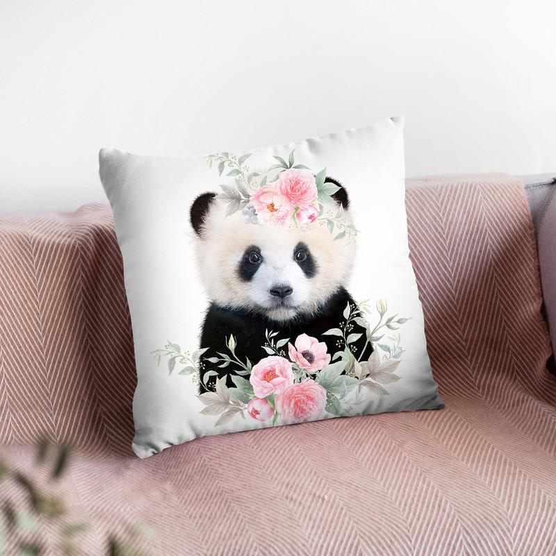 Flower Baby Panda Throw Pillow By Little Pitti
