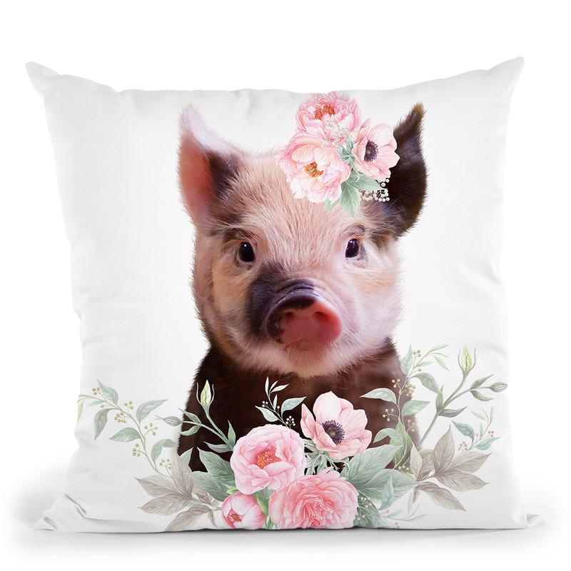 Flower Baby Pig Throw Pillow By Little Pitti