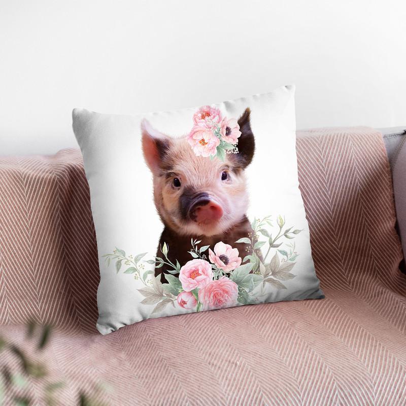 Flower Baby Pig Throw Pillow By Little Pitti