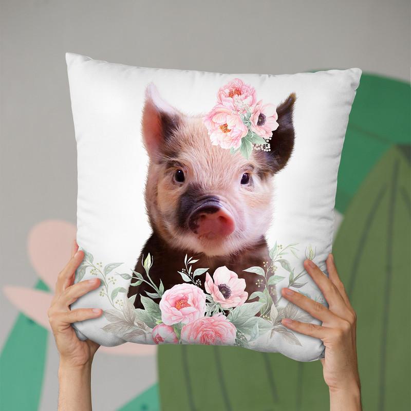 Flower Baby Pig Throw Pillow By Little Pitti