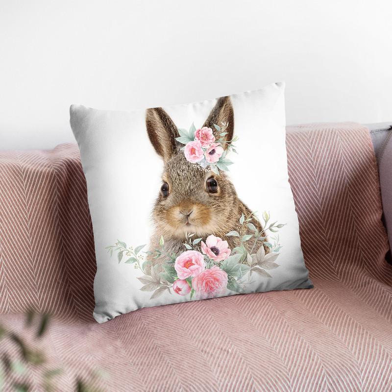 Flower Baby Rabbit Throw Pillow By Little Pitti