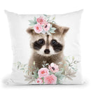 Flower Baby Racoon Throw Pillow By Little Pitti