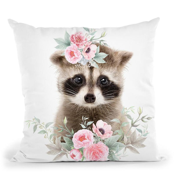 Flower Baby Racoon Throw Pillow By Little Pitti