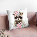 Flower Baby Racoon Throw Pillow By Little Pitti