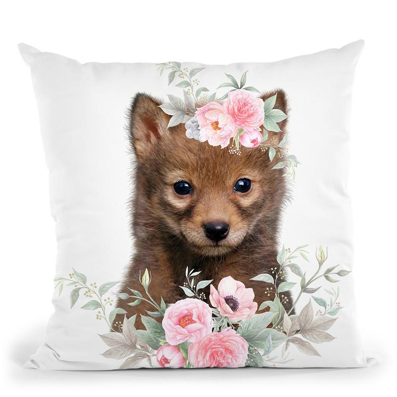 Flower Baby Wolf Throw Pillow By Little Pitti