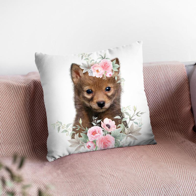Flower Baby Wolf Throw Pillow By Little Pitti