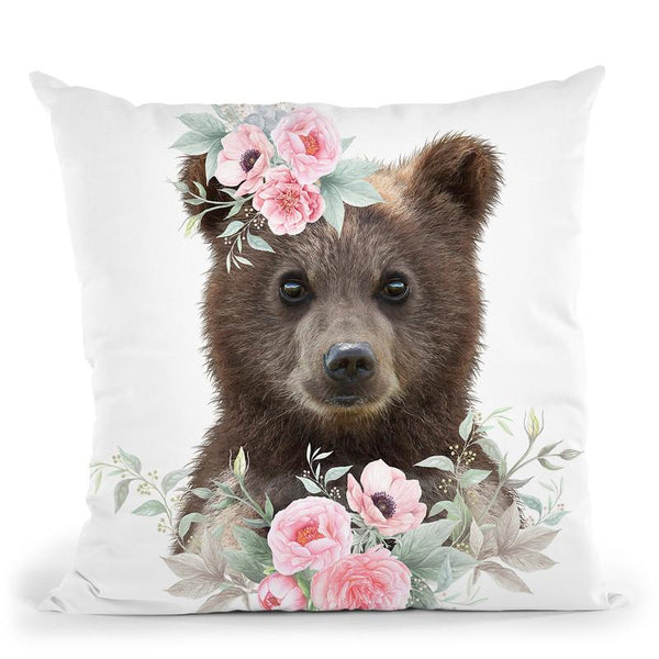 Flower Bear Cub Throw Pillow By Little Pitti