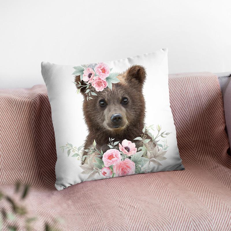 Flower Bear Cub Throw Pillow By Little Pitti
