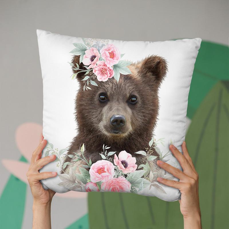 Flower Bear Cub Throw Pillow By Little Pitti
