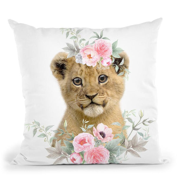 Flower Lion Cub Throw Pillow By Little Pitti