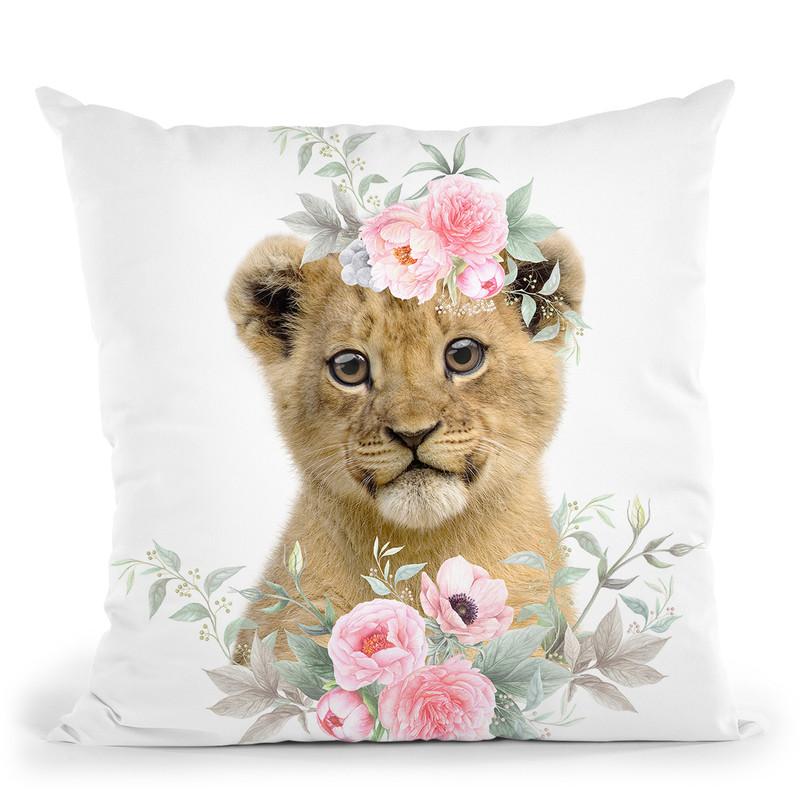 Flower Lion Cub Throw Pillow By Little Pitti