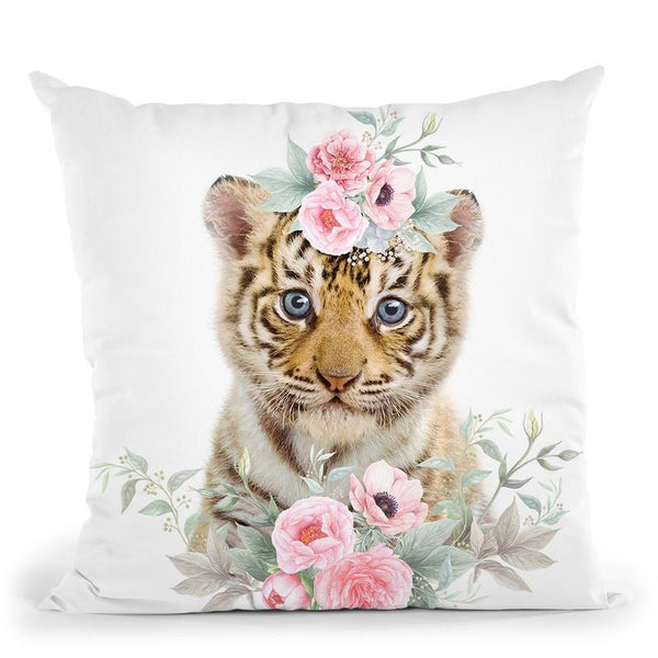 Flower Tiger Cub Throw Pillow By Little Pitti