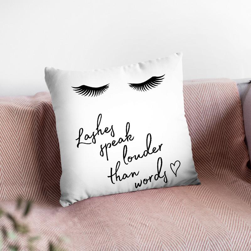 Lashes Speak Throw Pillow By Little Pitti