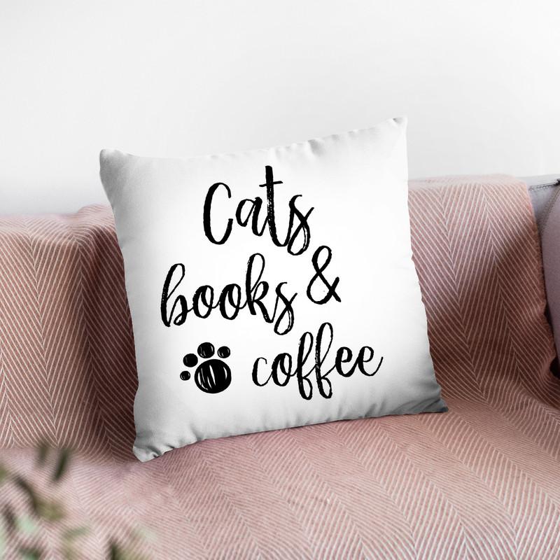 Cats Books And Coffee Throw Pillow By Little Pitti