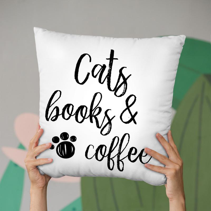 Cats Books And Coffee Throw Pillow By Little Pitti