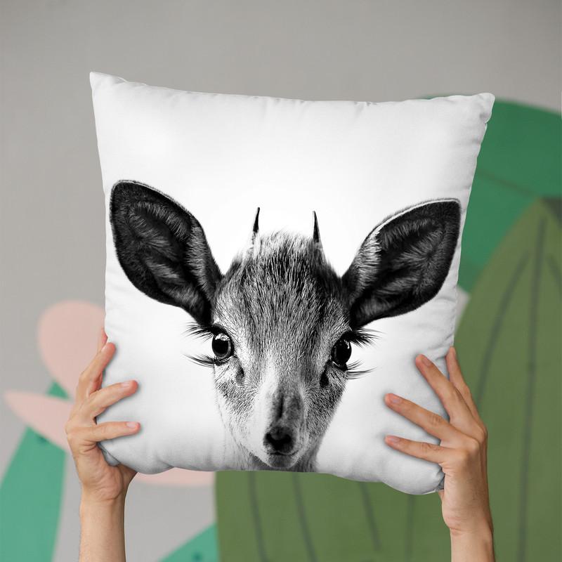 Baby Deer Bw Throw Pillow By Little Pitti