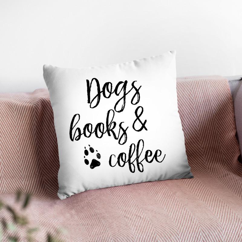 Dogs Books And Coffee Throw Pillow By Little Pitti