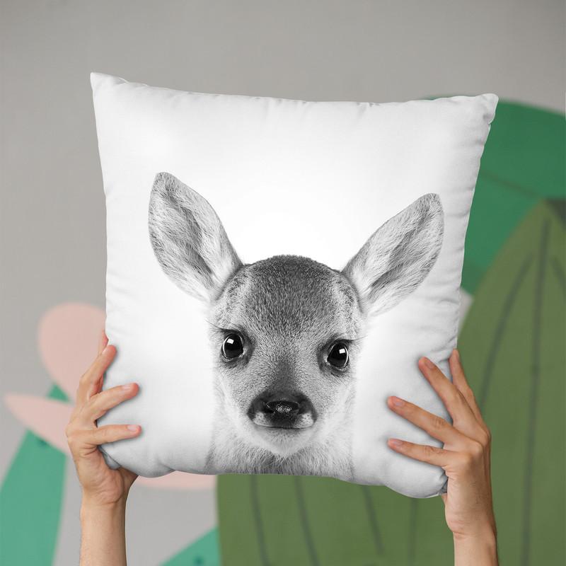 Baby Deer2 Bw Throw Pillow By Little Pitti