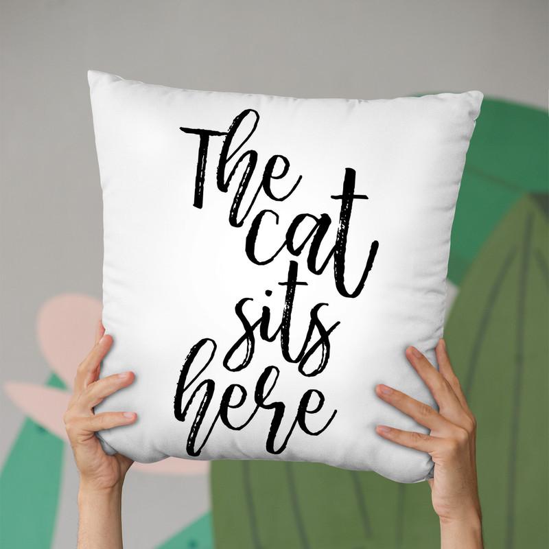 The Cat Sits Here Throw Pillow By Little Pitti