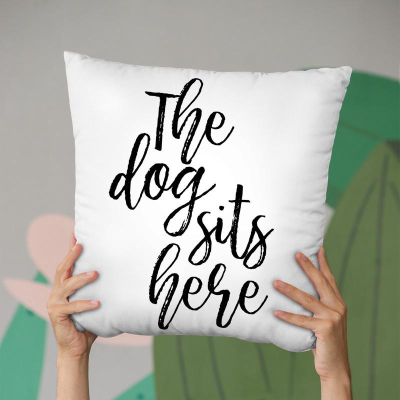 The Dog Sits Here Throw Pillow By Little Pitti