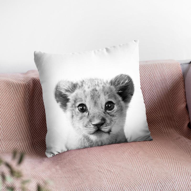 Baby Lion Bw Throw Pillow By Little Pitti
