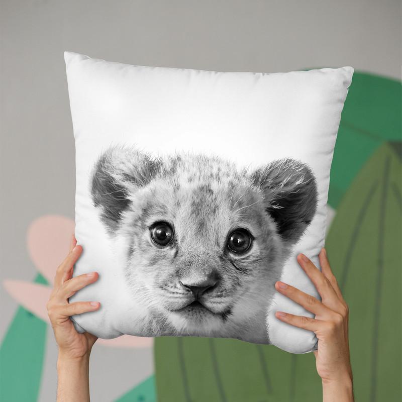 Baby Lion Bw Throw Pillow By Little Pitti