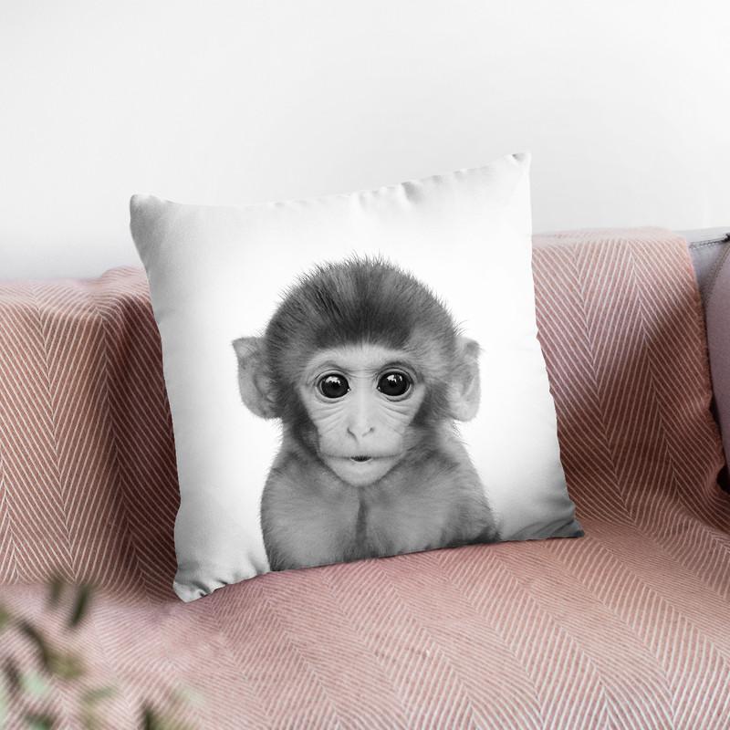 Baby Monkey Bw Throw Pillow By Little Pitti