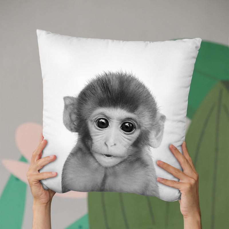 Baby Monkey Bw Throw Pillow By Little Pitti