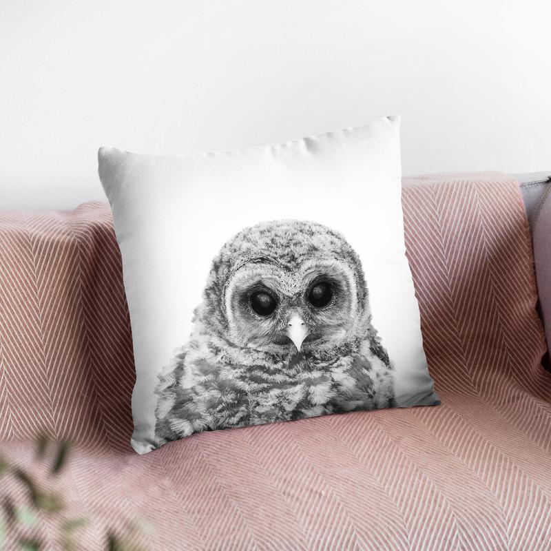 Baby Owl Bw Throw Pillow By Little Pitti