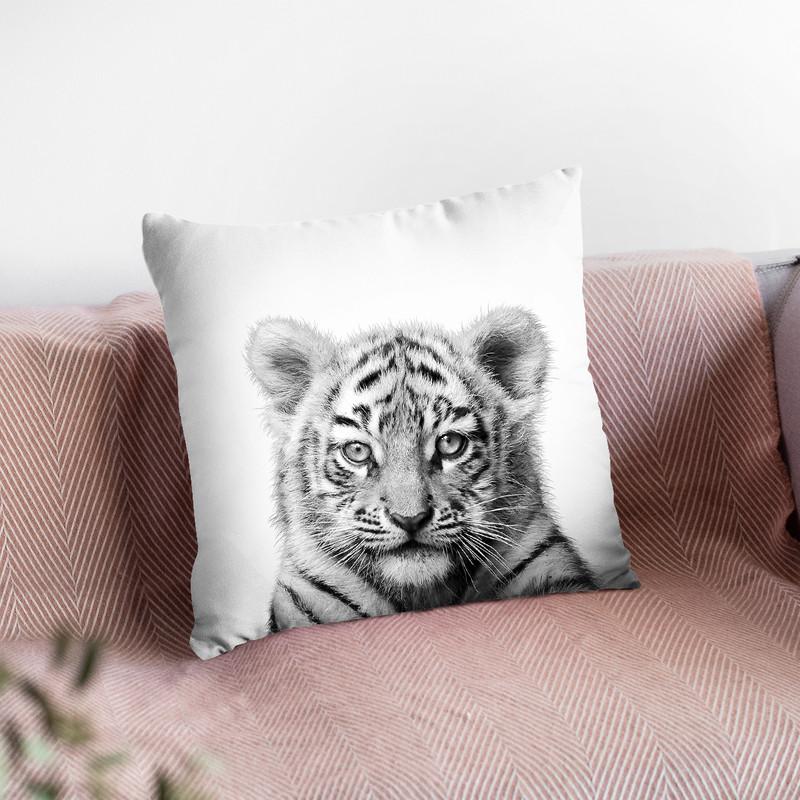 Baby Tiger Bw Throw Pillow By Little Pitti