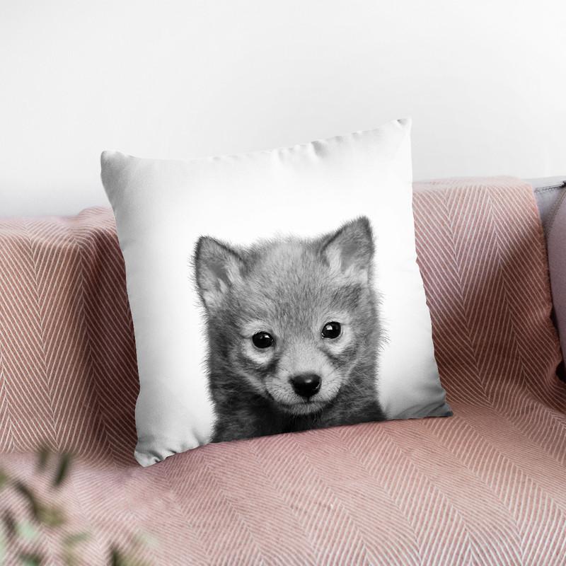 Baby Wolf Bw Throw Pillow By Little Pitti