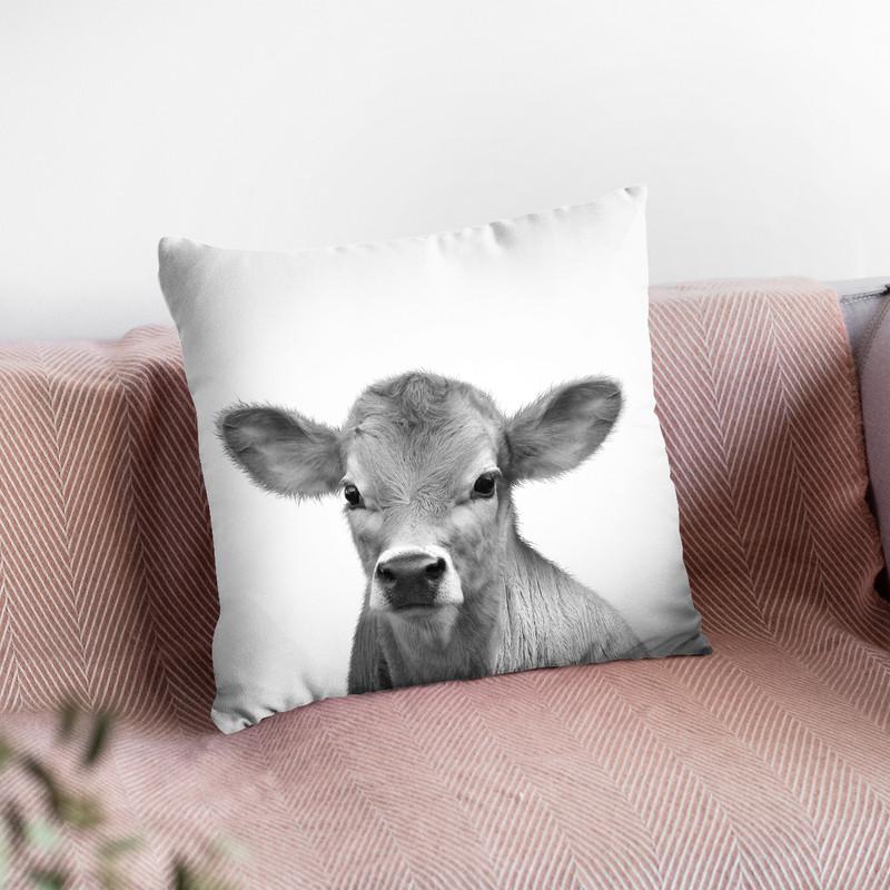 Calf Bw Throw Pillow By Little Pitti