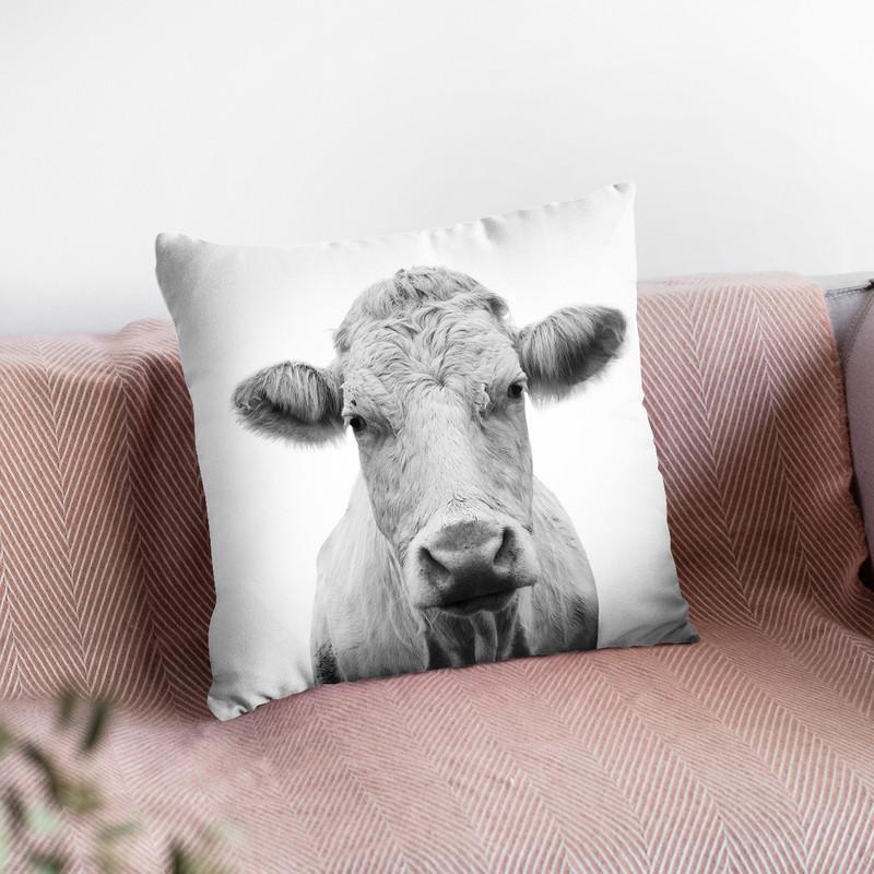 Cow Bw Throw Pillow By Little Pitti