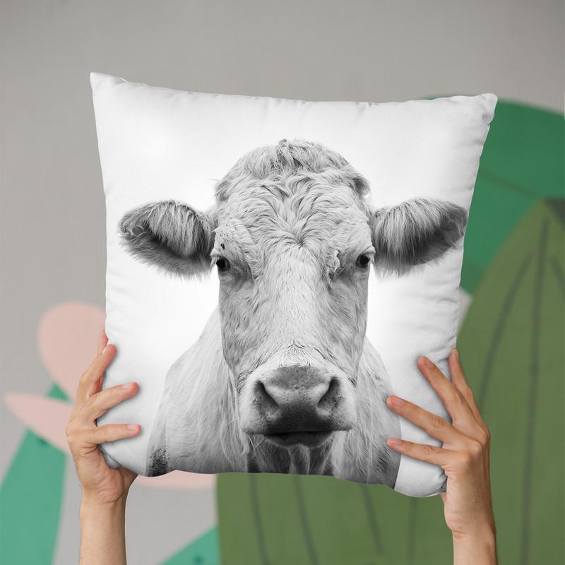 Cow Bw Throw Pillow By Little Pitti