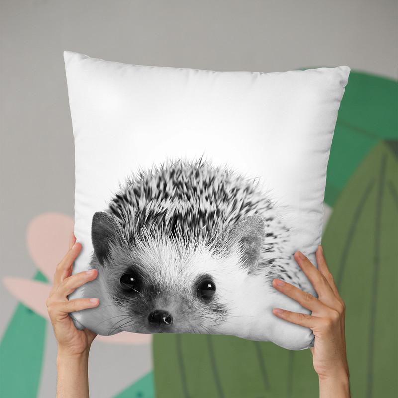 Hedgehog Bw Throw Pillow By Little Pitti