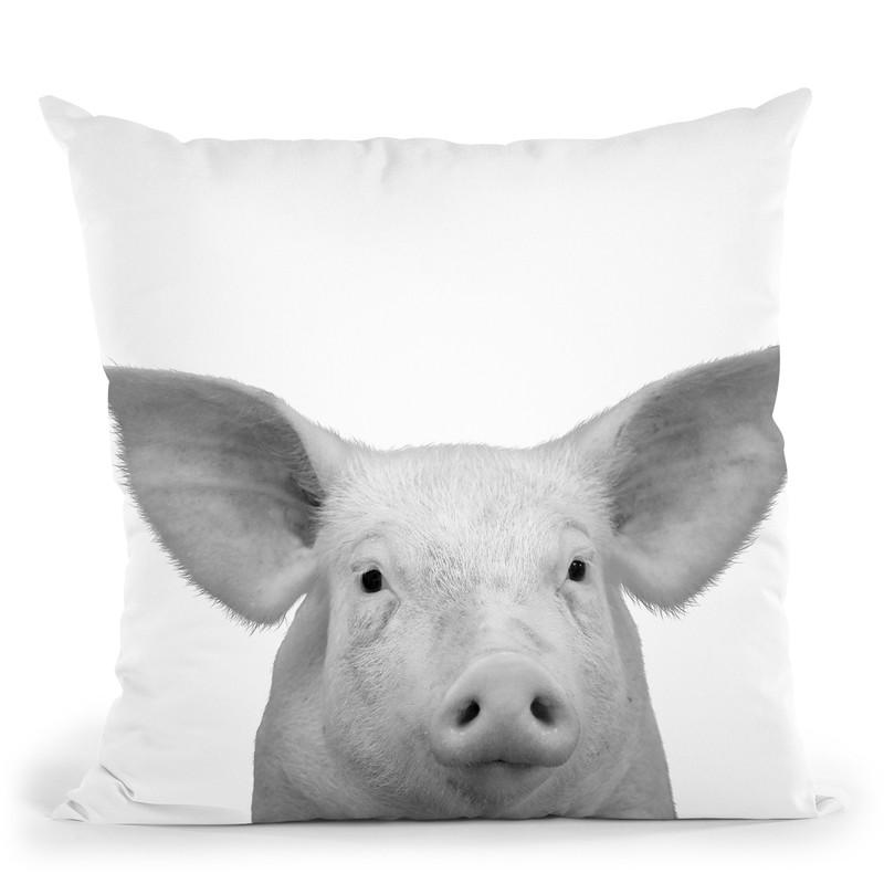 Pig Bw Throw Pillow By Little Pitti