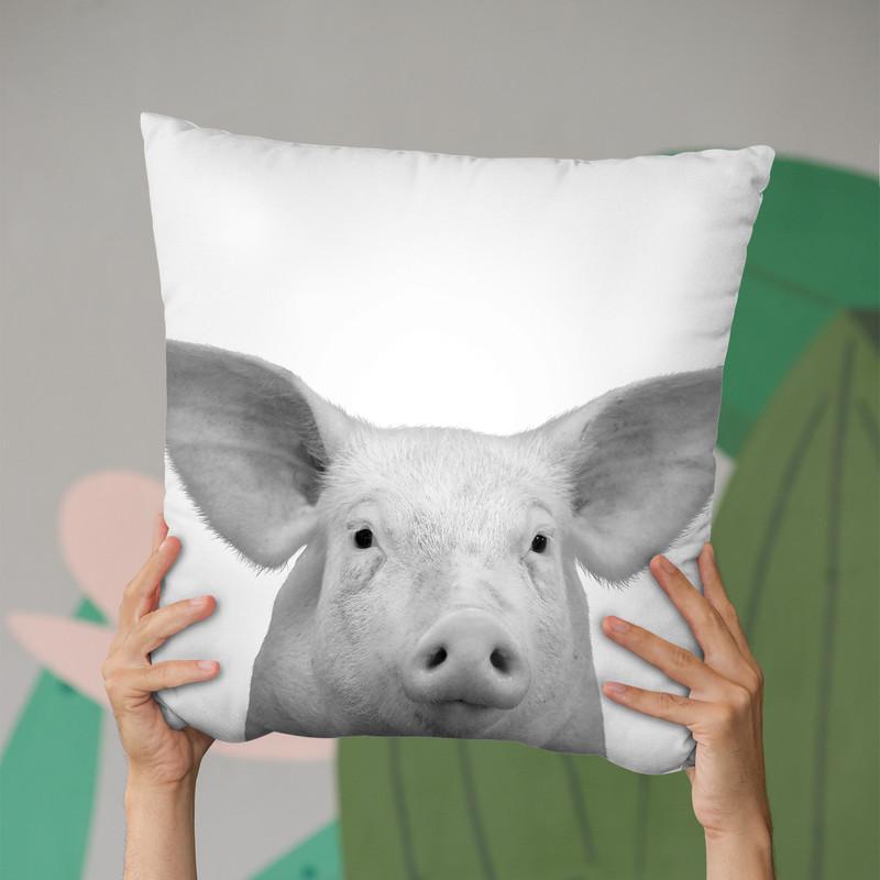 Pig Bw Throw Pillow By Little Pitti