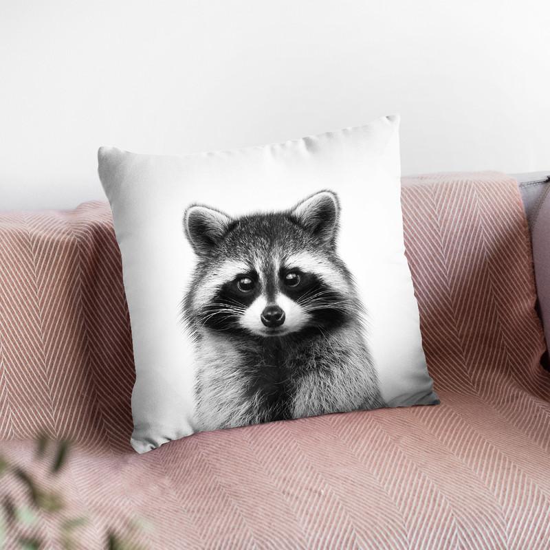 Raccoon Bw Throw Pillow By Little Pitti