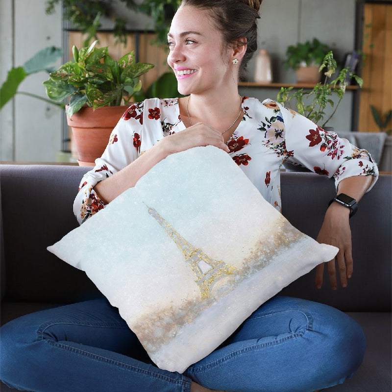 Eiffel Romance No Couple Turquoise Throw Pillow By Marco Fabiano