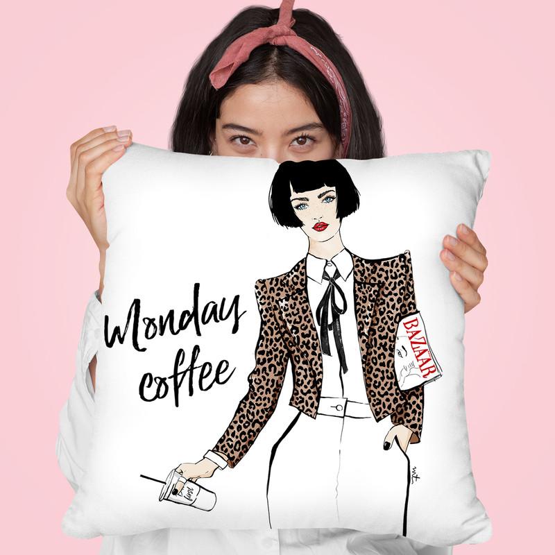 Monday Coffee & Good Read Throw Pillow By Maja Tomljanovic