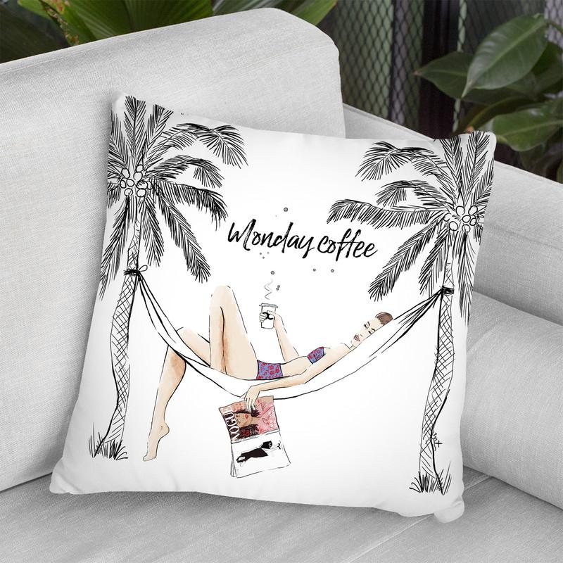 Monday Coffee Vacation Throw Pillow By Maja Tomljanovic