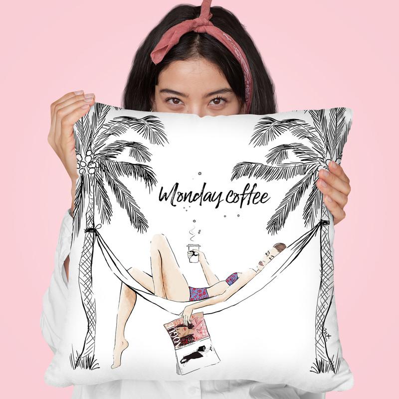Monday Coffee Vacation Throw Pillow By Maja Tomljanovic