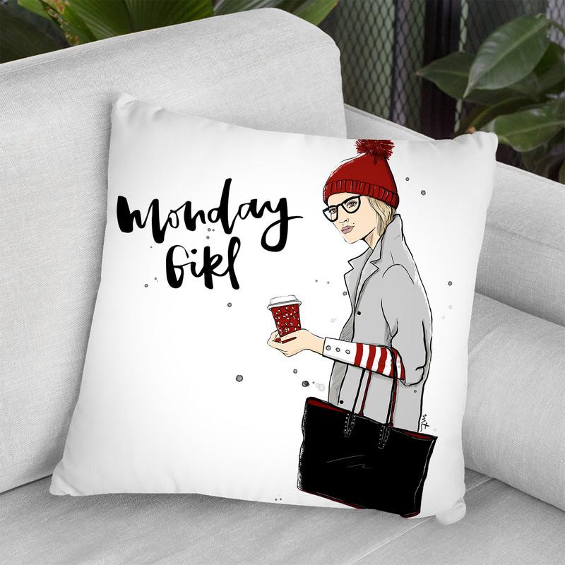 Monday Girl Winter Throw Pillow By Maja Tomljanovic