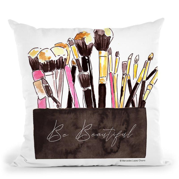Make Up Brushes Throw Pillow By Mercedes Lopez Charro