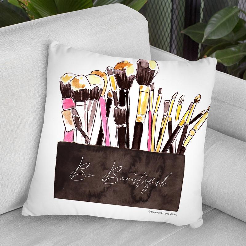 Make Up Brushes Throw Pillow By Mercedes Lopez Charro