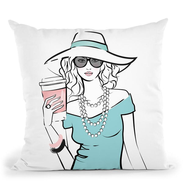Coffee Girl I Throw Pillow By Martina Pavlova