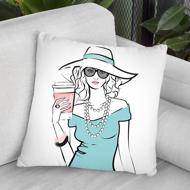 Coffee Girl I Throw Pillow By Martina Pavlova