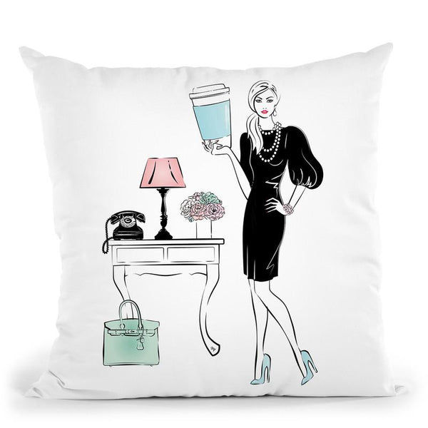 Coffee Girl Vi Throw Pillow By Martina Pavlova