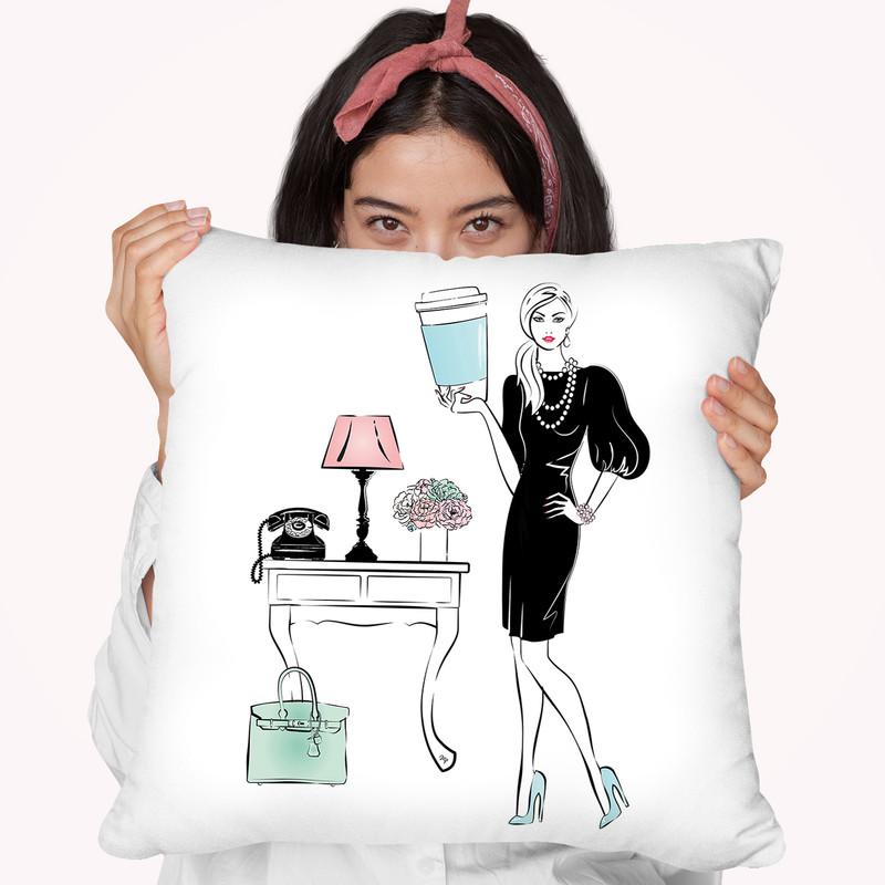 Coffee Girl Vi Throw Pillow By Martina Pavlova