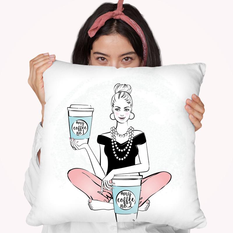Coffee Girl Vii Throw Pillow By Martina Pavlova